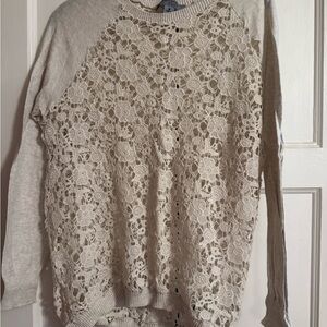 Ruff Hewn Cream Floral Lace Sweater